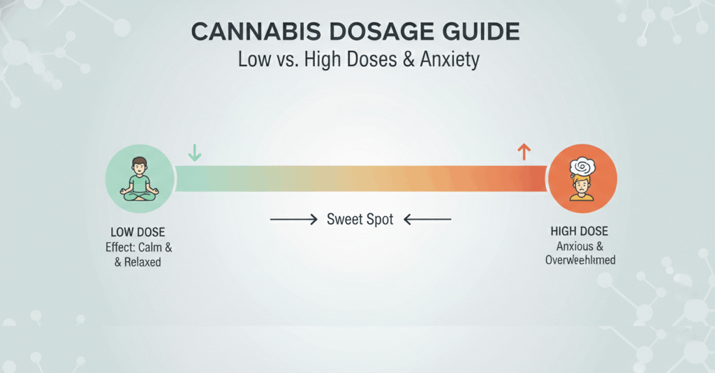 THC Dose Matters More Than Indica vs Sativa for Anxiety. Graphic illustration.